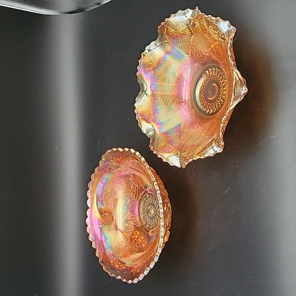 Pair of Orange Carnival Glass Cut Glass Bowls-Vintage? Perfect Fall Autumn Decor